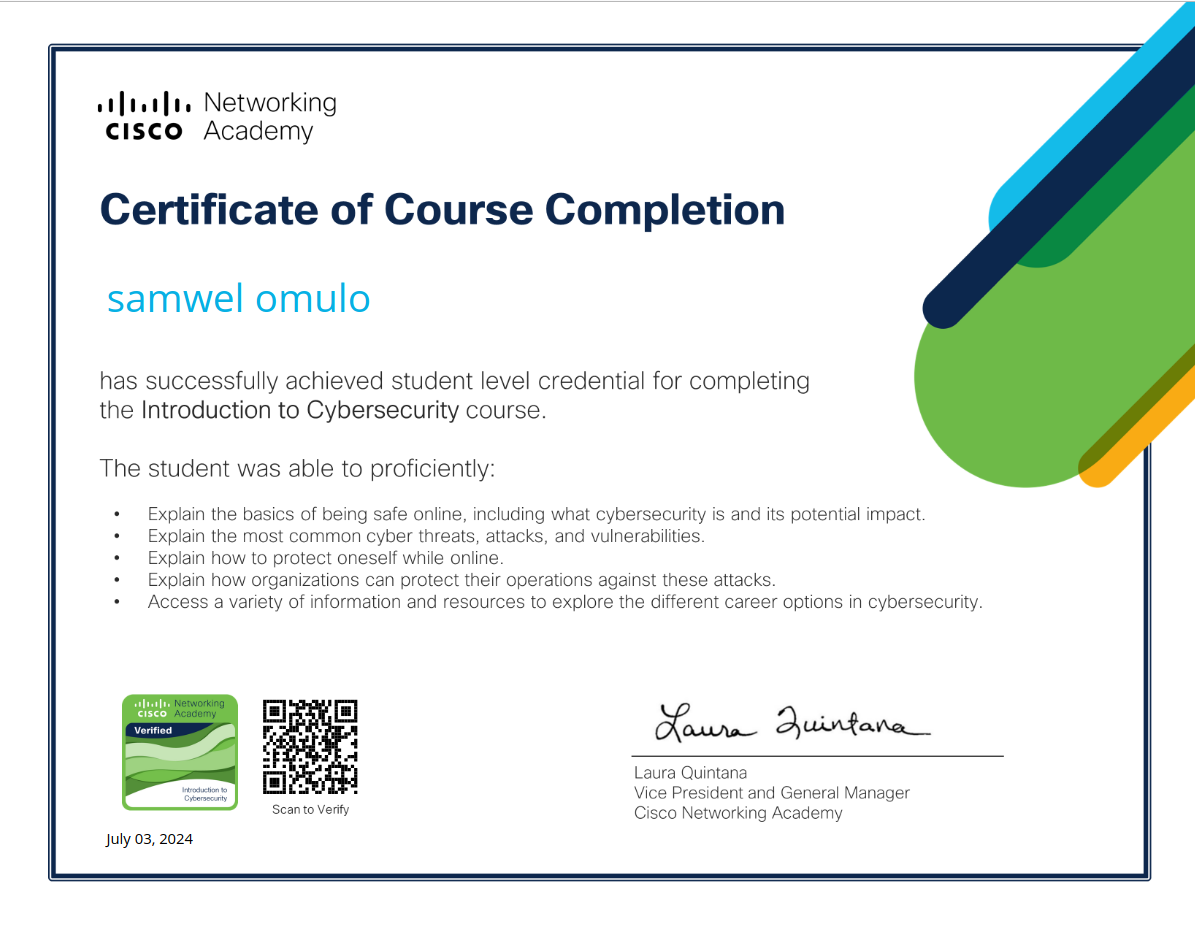 Introduction to Cybersecurity Certificate